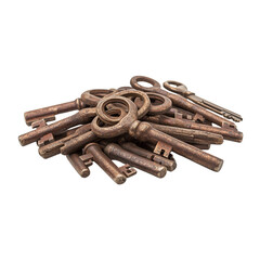Antique Skeleton Keys Pile Vintage Key Collection Rusty Old Metal Security Access History Home, Transparent Background, Ai Generated Images