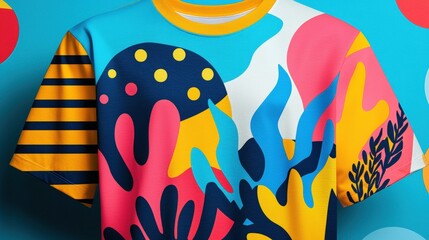 Vibrant Graphic Shirt Design Featuring Bold Lines and Coral Reef Elements in a Contemporary Style