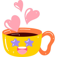 Coffee Cup Excited Face Cartoon