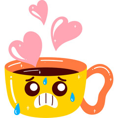Coffee Cup Nervous Face Cartoon