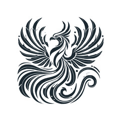 The phoenix myth bird. black white illustration. vector symbol.