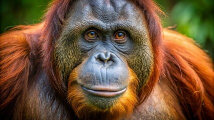 Fototapeta premium Close-Up Portrait of an Orangutan with Expressive Eyes in Nature