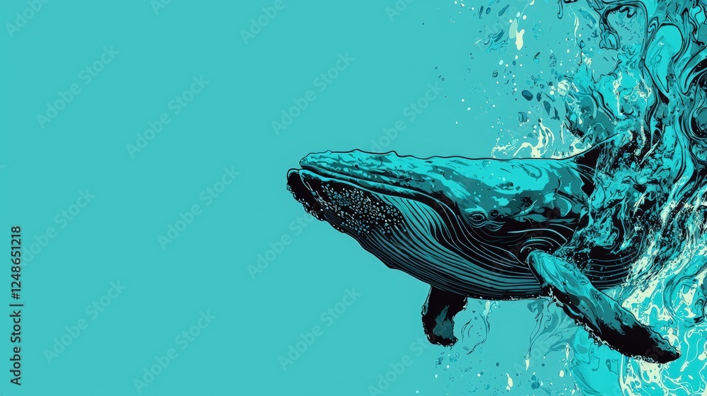 Aufkleber bold graphic design of a whale with swirling aqua lines and dynamic elements for creative projects