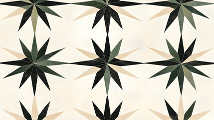 Geometric star tile pattern, cream background, interior design, seamless texture