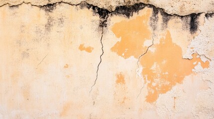 Aged Beige Building Wall with Cracks and Flakes