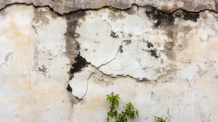 Obraz premium Detailed View of a Weathered Building Wall with Cracks and Peeling Plaster