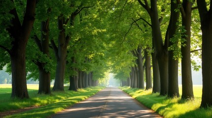 Obraz premium Tranquil Countryside Lane with Tall Trees