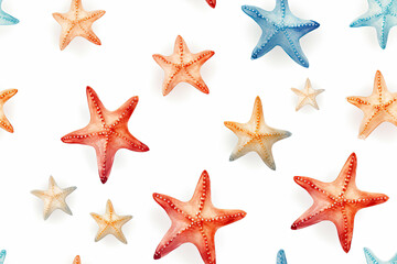 Colorful Starfish Pattern on White Background Ocean Theme Summer Vacation Beach Tropical Marine Life