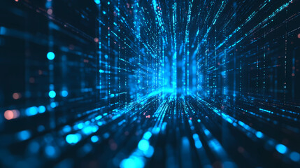 Obraz premium Vector Abstract, science, futuristic, energy technology concept. Digital image of light rays, stripes lines with blue light background 