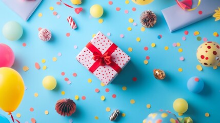 Fototapeta premium Playful birthday scene with gifts and balloons