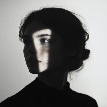 portrait of a woman with light and shadow.