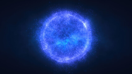 Bright blue sphere with a cosmic texture, floating against a dark background, suggesting a celestial body or energy source in deep space