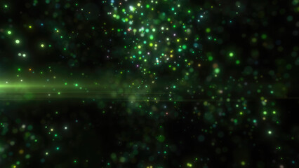 Fototapeta premium Green bokeh lights on a dark background, emitting a mysterious and atmospheric glow, ideal for a futuristic theme