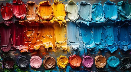 Colorful oil paint of different colors on a pale
