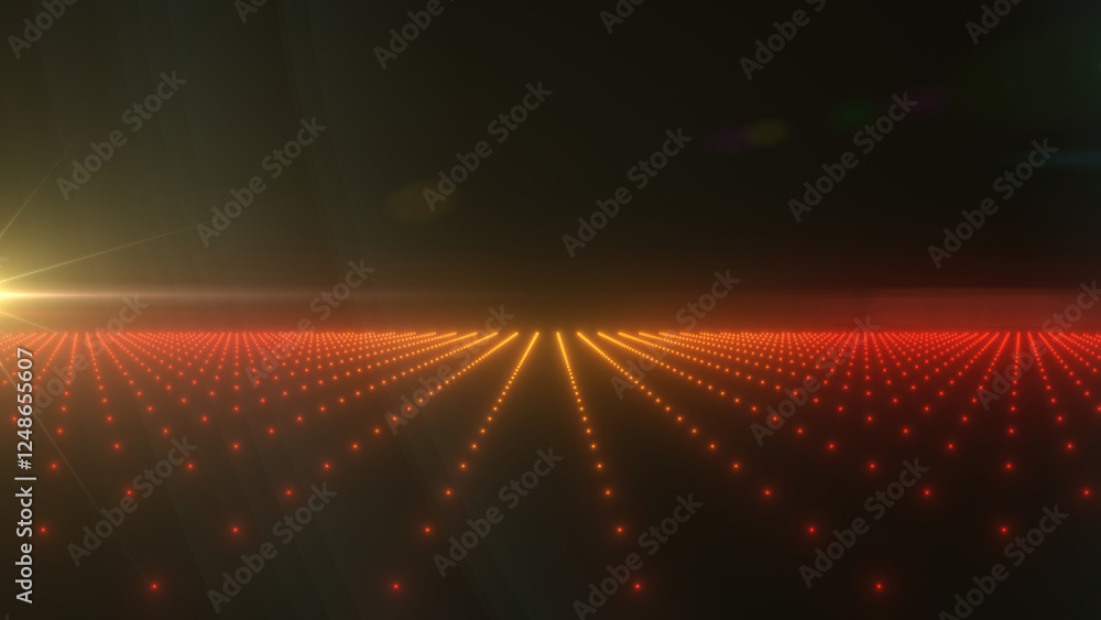 Poster a dynamic red glowing digital grid horizon, showcasing abstract futuristic technology and energy con