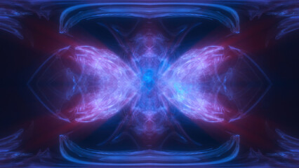 A mirrored abstract pink and blue swirling energy, forming a cosmic and futuristic design