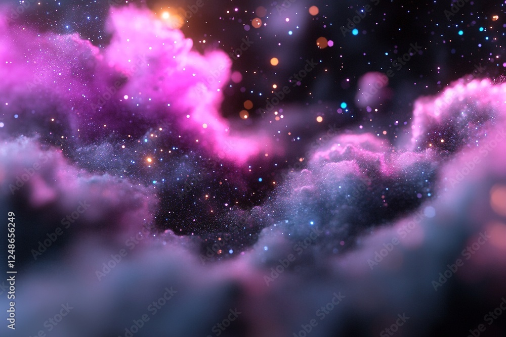 Poster a vibrant display of blurred multi-colored glowing bokeh fills the space, evoking images of distant 