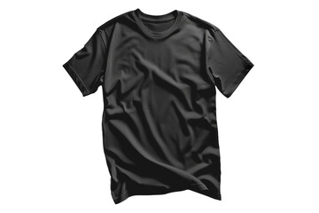 Classic Black T-Shirt with Short Sleeves in Side Profile Isolated on Transparent Background