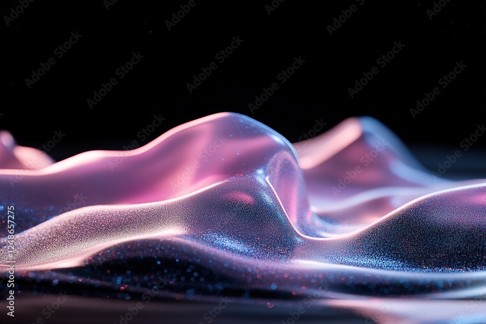 Poster glowing, rhythmic sound waves radiate softly in an endless black expanse, creating a mesmerizing vis