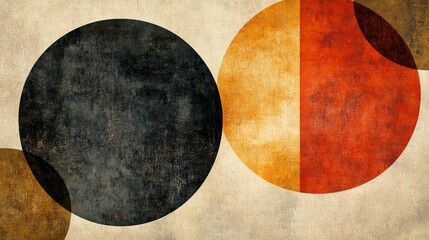 Abstract geometric circles interplay with texture and varied coloration