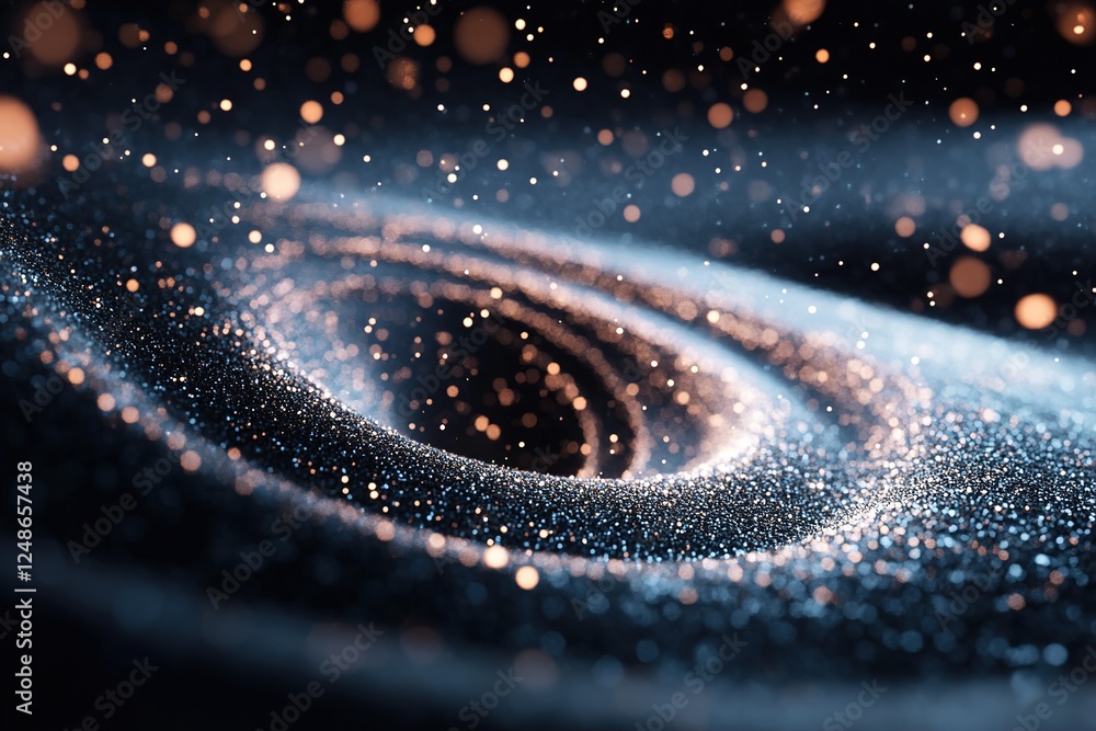 Poster floating in an endless black void, pulsating sound waves emit a soft glow, creating an atmosphere ri