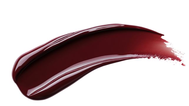A single elegant liquid lipstick, isolated on a transparent background, showcasing its rich color and glossy finish.