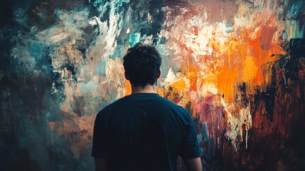 Fototapeta premium Artist painting a vibrant abstract canvas in a studio
