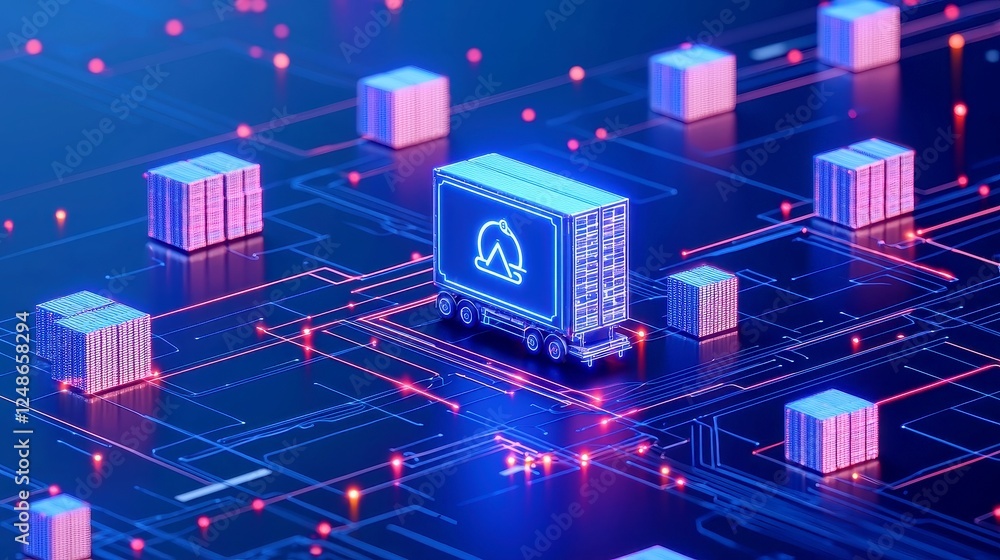 Poster ai-driven predictive maintenance in global logistics, featuring simple vector line art, emphasizes e