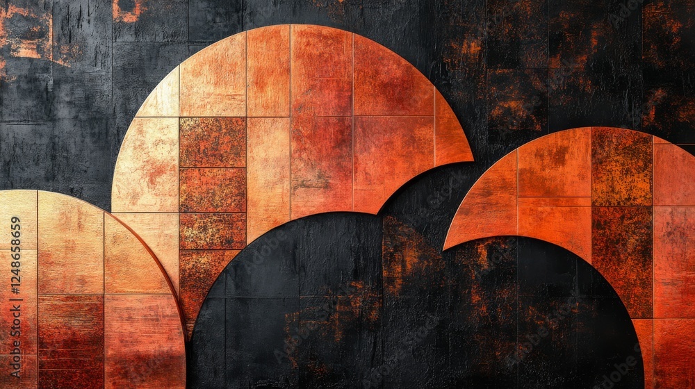 Poster abstract background of overlapping semicircles with texture on a dark surface