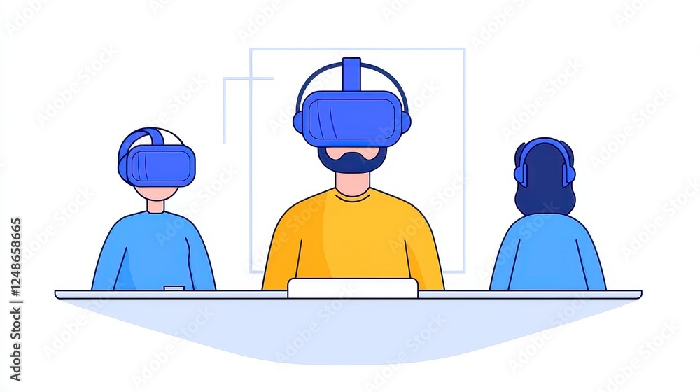 Poster virtual collaboration revolution, exploring the shift to remote work through vr platforms, featuring