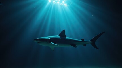 Obraz premium Sleek Shark Illuminated by Light Rays