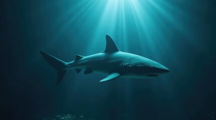 Sleek Shark Illuminated by Light Rays