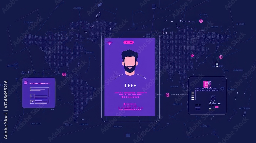 Poster digital identity verification evolution, a clean and modern vector illustration showcasing the progr