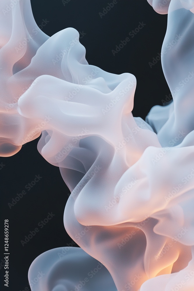 Poster tendrils of soft, glowing smoke gently swirl and morph into abstract shapes, creating an ethereal at
