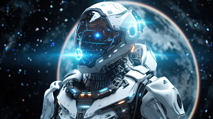 Fototapeta premium Futuristic Astronaut in a High-Tech Spacesuit Exploring the Cosmos