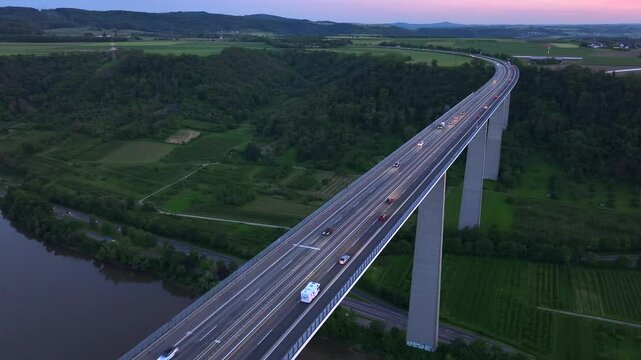 Moselle Valley Bridge, Aerial View. Autobahn Highway A61, Moseltal bridge near Koblenz in Rhineland-Palatinate, Germany