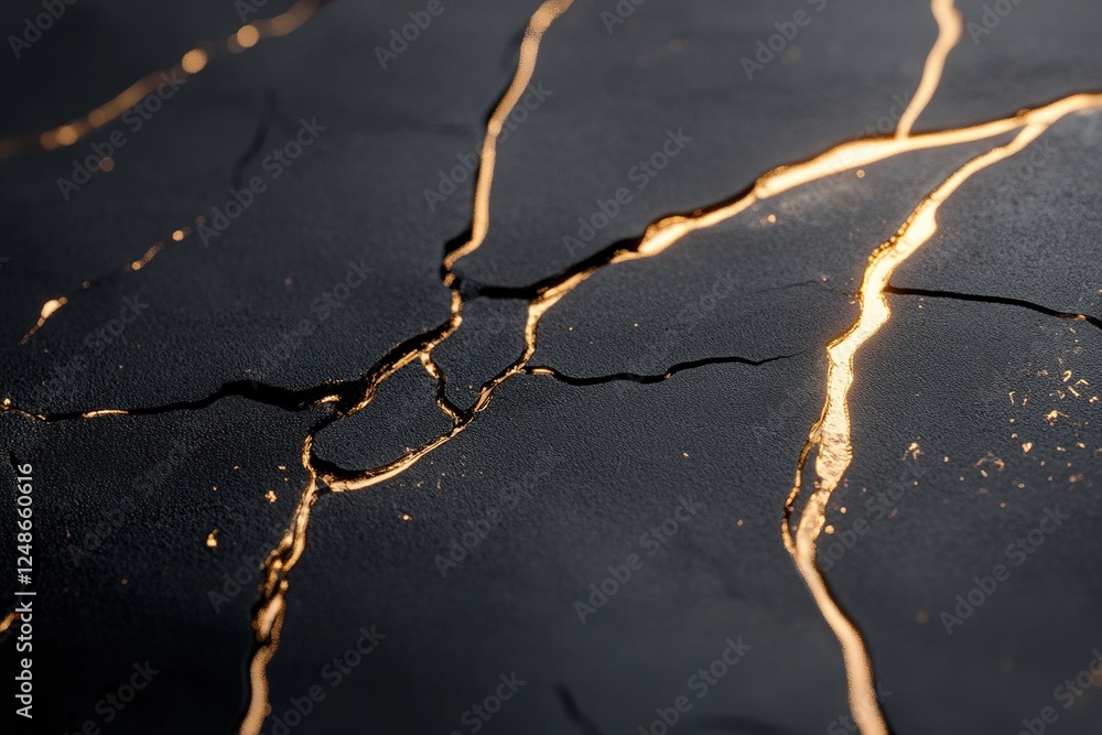Poster metallic veins shimmer and glow against a soft black backdrop, resembling liquid mercury spilling fr