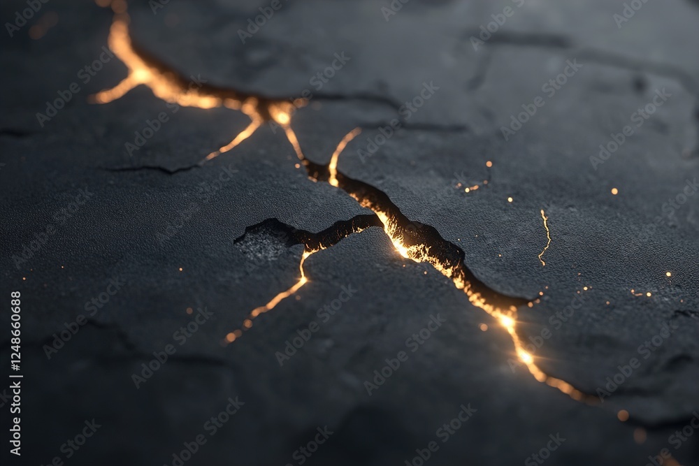 Poster thin, glowing metallic veins break through the matte black surface, creating an illusion of liquid m