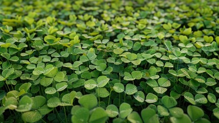 Field Of Vivid Green Clover With Water Beads