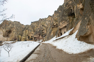 Cappadocia, Goreme Open Air Museum,Turkey - february 11,2017: A view of the Dark Church.