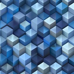Blue Three-Dimensional Cubes Creating an Abstract Pixel Pattern with Depth and Texture