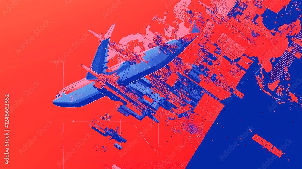Poster ai predictive modeling for global trade analysis, streamlined design, clear lines, modern aesthetic,