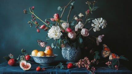 Elegant floral arrangement in vintage ceramic vases