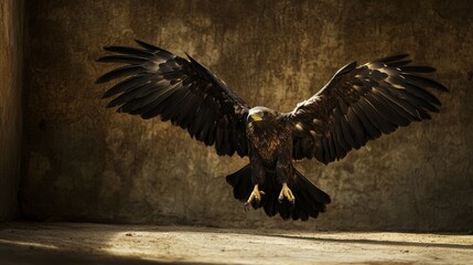 Majestic eagle spreading wings in dramatic lighting