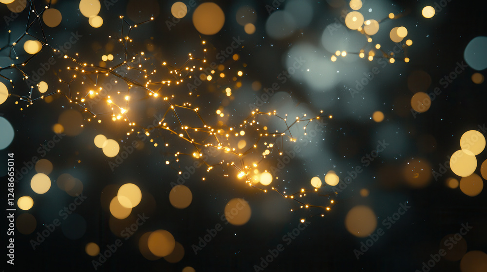Aufkleber glowing branches with golden lights create magical atmosphere in this image. soft bokeh effect enhan