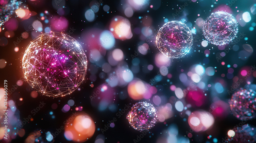 Aufkleber digital spheres with glowing connections and vibrant colors create mesmerizing visual effect, repres