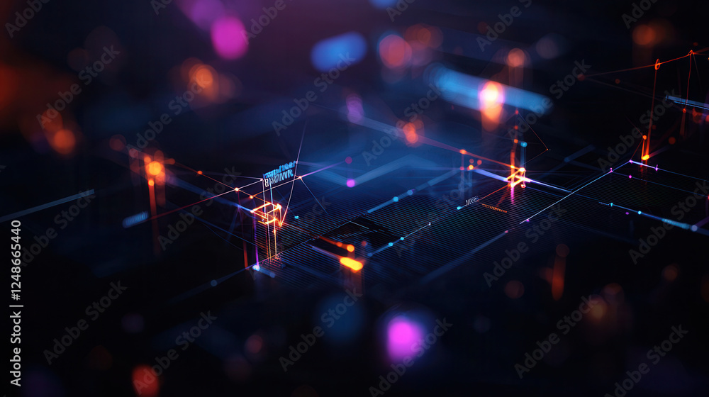 Aufkleber vibrant digital network with glowing nodes and connections, showcasing advanced technology and data 