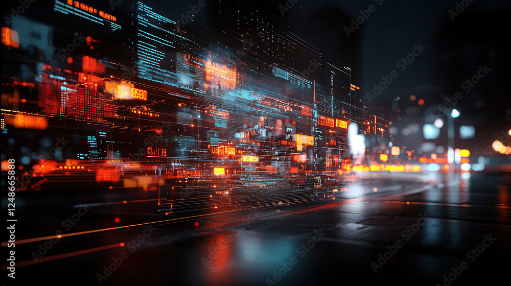 Poster futuristic network infrastructure with glowing data streams and vibrant lights