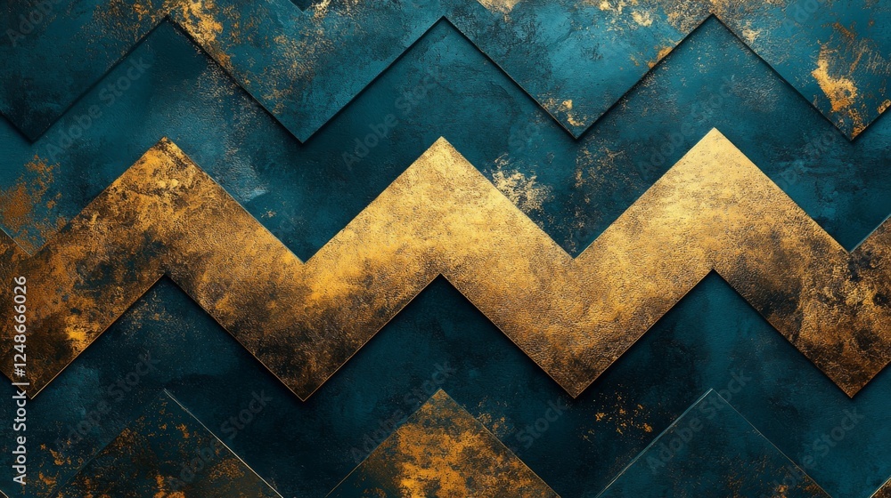 Poster teal and gold zigzag pattern creates an abstract background