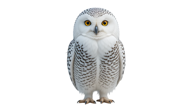 Detailed snowy owl, isolated on white background, perfect for nature themes.